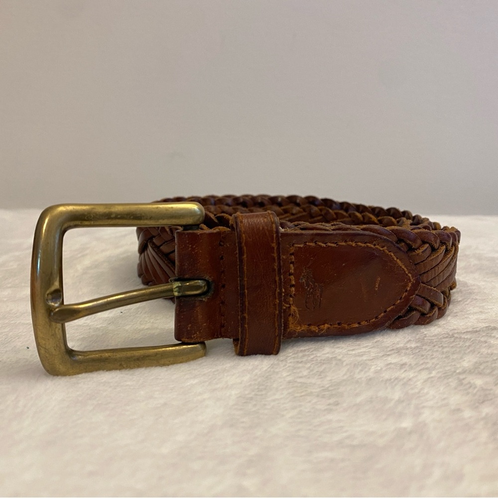 Polo Brown Braided Leather Belt 2111230-245 Size 80/32